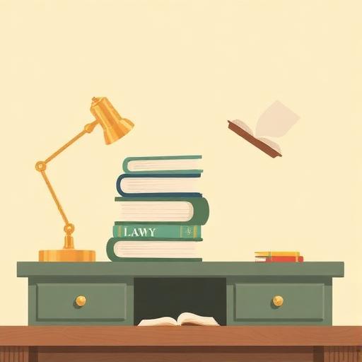 Lawyer's desk with law books